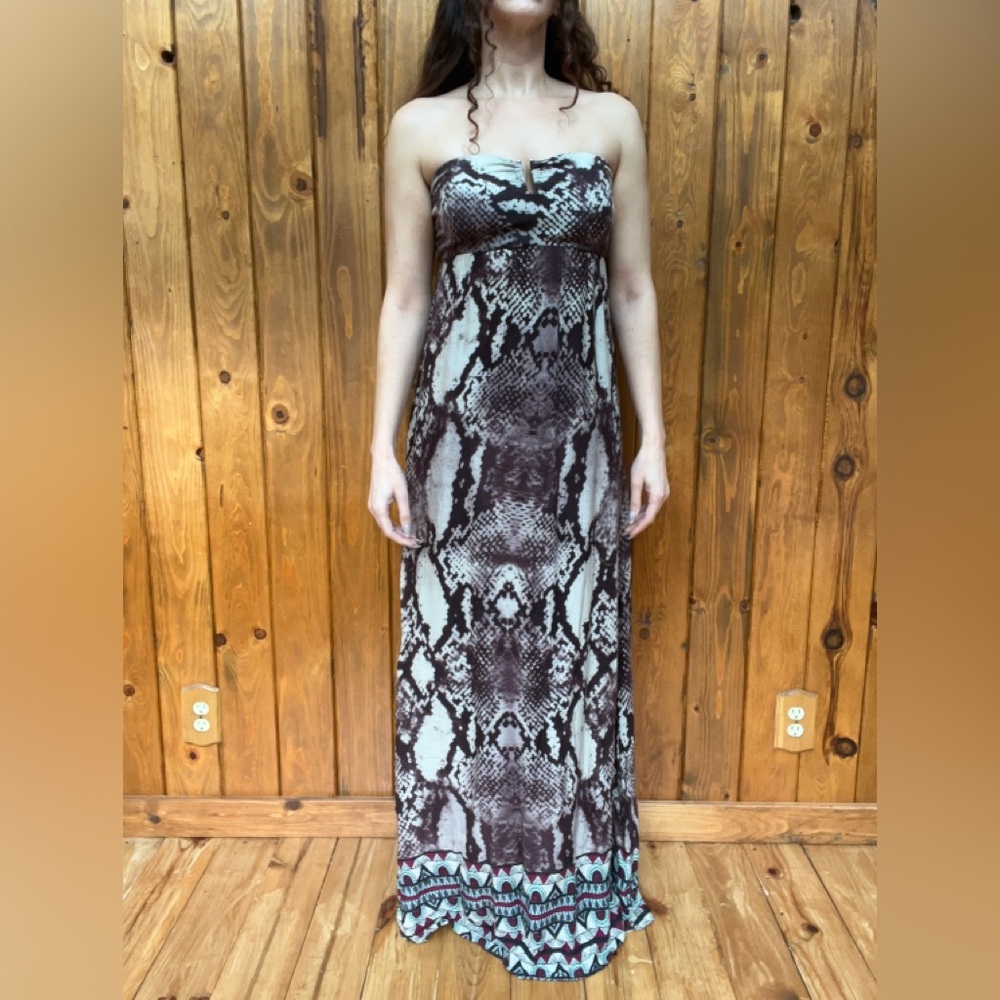 Strapless Maxi Dress with Snakeskin Print by En Creme